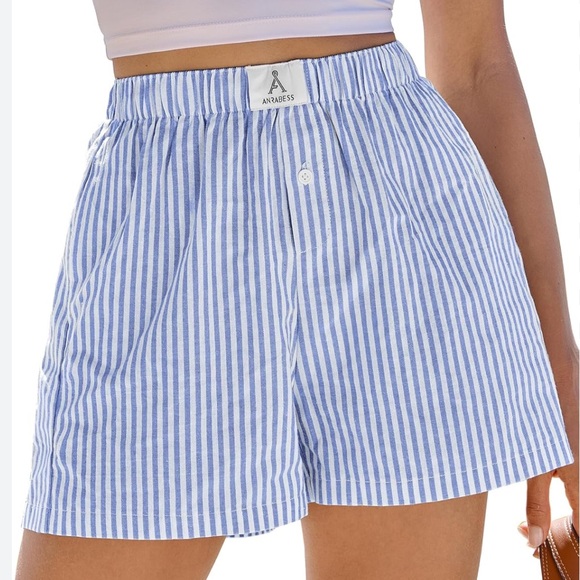 anrabess Pants - Anrabess Pinstripe Boxer PJ Women’s Casual Shorts